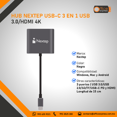 NE-446E HUB NEXTEP USB-C 3 EN 1 USB 3.0/HDMI 4K - comprar en línea