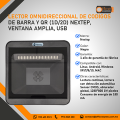 NE-506 LECTOR OMNIDIRECCIONAL DE CODIGOS DE BARRA Y QR (1D/2D) NEXTEP, VENTANA AMPLIA, USB - comprar en línea