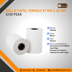 NE-528 ROLLO PAPEL TERMICO 57 MM X 40 MM C/10 PZAS - comprar en línea