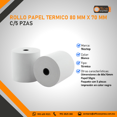 NE-529 ROLLO PAPEL TERMICO 80 MM X 70 MM C/5 PZAS - comprar en línea