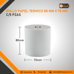 NE-529 ROLLO PAPEL TERMICO 80 MM X 70 MM C/5 PZAS - Office Express