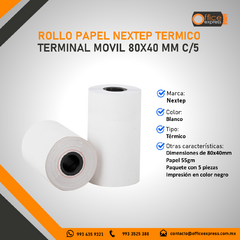 NE-529M ROLLO PAPEL NEXTEP TERMICO TERMINAL MOVIL 80X40 MM C/5 - comprar en línea