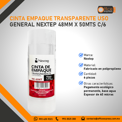 NE-604T CINTA EMPAQUE TRANSPARENTE USO GENERAL NEXTEP 48MM X 50MTS C/6 - comprar en línea