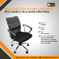 NE-650E SILLA EJECUTIVA ALTURA AJUSTABLE/RECLINABLE TELA BASE GIRATORIA - comprar en línea