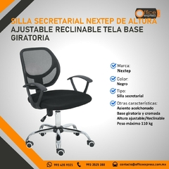 NE-650S SILLA SECRETARIAL NEXTEP DE ALTURA AJUSTABLE RECLINABLE TELA BASE GIRATORIA - comprar en línea