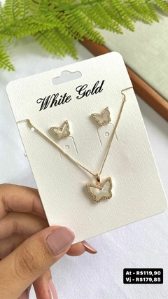 Conjunto borboleta com zircônias - Preço na foto