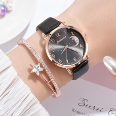 Relógio Feminino Números Lua Mostrador Pulseira Conjunto Relógios Feminino Pulseira de Couro Quartzo Relógio Feminino Relógio Feminino Relogio Mujer Hot - comprar online