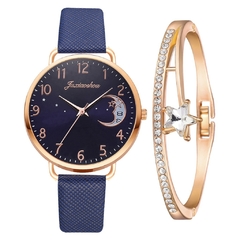 Imagem do Relógio Feminino Números Lua Mostrador Pulseira Conjunto Relógios Feminino Pulseira de Couro Quartzo Relógio Feminino Relógio Feminino Relogio Mujer Hot