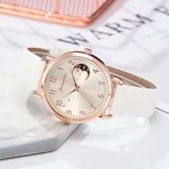 Relógio Feminino Números Lua Mostrador Pulseira Conjunto Relógios Feminino Pulseira de Couro Quartzo Relógio Feminino Relógio Feminino Relogio Mujer Hot