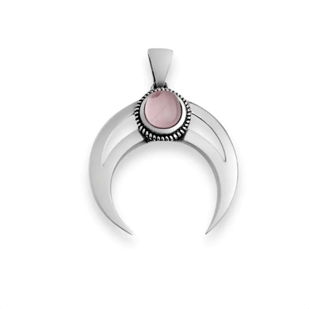 Pingente Lua Quartzo Rosa 2,8cm