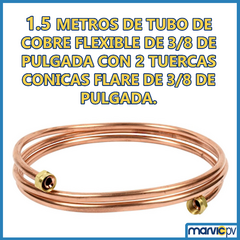 Tubo Cobre Flexible 3/8 Tuercas Conicas Gas Aire Agua 1.5m