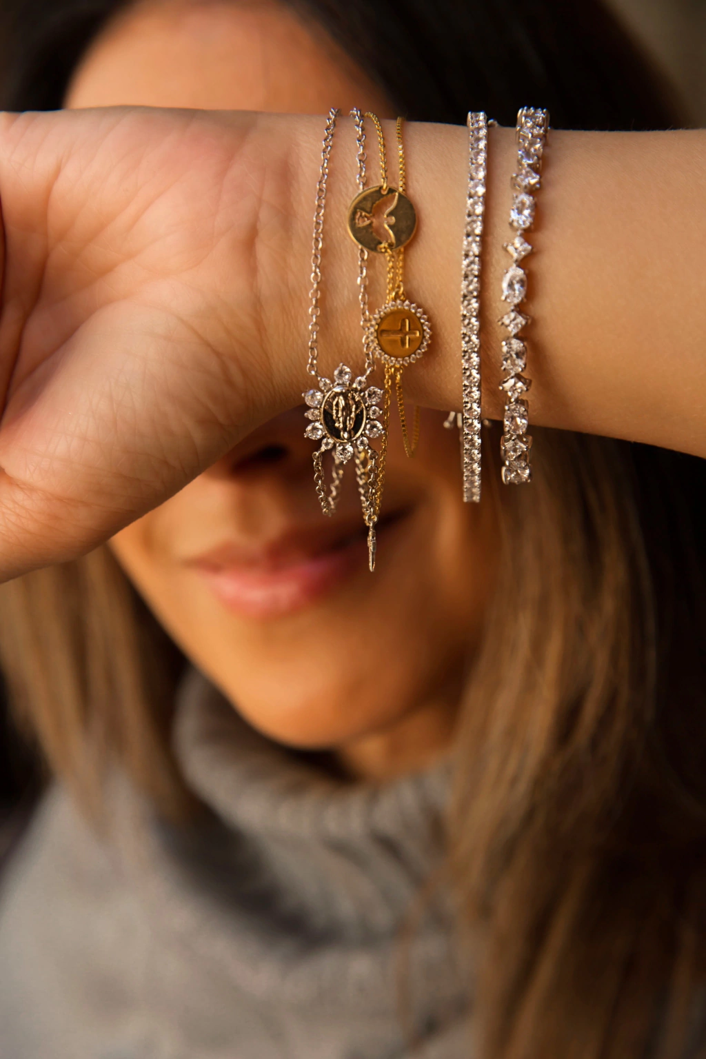 Pulseira Nos Senhora das Graças cruzinha cravejada