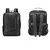 Mochila de couro preta para notebook de 15.6 polegadas com design premium, vista frontal e traseira.