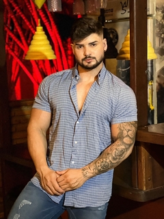 Camisa Social Xadrez Manga Curta Rf - Azul Ref.30402