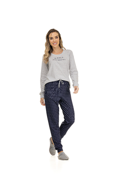 Pijama Longo Calça Xadrez Azul - comprar online