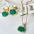 Conjunto de Colar e Brincos Gota Cristal Verde Esmeralda Banhado a Ouro