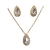 Conjunto de Colar + Brincos Gota Cristal Transparente Cravejado Banhado a Ouro