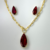 Conjunto de Colar e Brincos Gota Pedra Fusion Rubi Banhado a Ouro