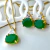 Conjunto de Colar e Brincos Gota Cristal Verde Esmeralda Banhado a Ouro