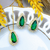 Conjunto de Colar e Brincos Gota Cristal Verde Esmeralda Cravejado Banhado a Ouro