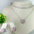 Conjunto de Colar e Brincos Pedra Coração  Rosa Cravejados Banhado a Ródio Prata
