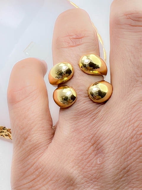 Anel Aberto Ajustável 4 Gotas Banho de Ouro