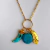 Colar Longo Chifre Turquesa Folha Banhado a Ouro 18K