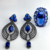 Conjunto de Brinco e Anel Cristais azul no Rodio Negro