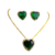 Conjunto de Colar e Brincos Coração Esmeralda E Zircs Banhado a Ouro 18K