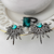 Conjunto de Brincos e Anel Cristal Azul Turmalina - Ródio Negro