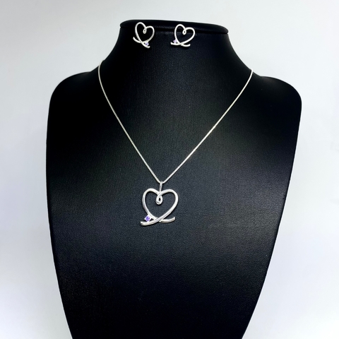 CONJUNTO CORAÇÃO TRANÇADO LILÁS