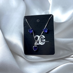 Conjunto zircônia de coração azul