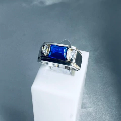 Anel masculino pedra zircônia azul