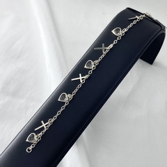 Pulseira Zircônia em Formato Coração com Crucifixo