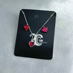 Conjunto com zircônia coração rosa escuro