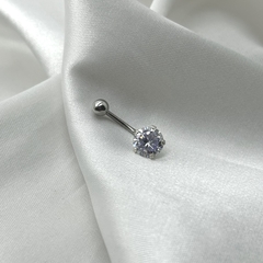 PIERCING UMBIGO COM PEDRA DE ZIRCÔNIA 7MM PRATA COM AÇO