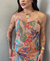 Vestido longo em tule estampado na internet