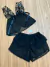 Baby Doll Sensual em Tule e Renda -Preto com Dourado