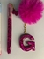 kit caneta + chaveiro pingente pompom