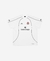 Camiseta oversized branca da Balenciaga com detalhes pretos e logotipo frontal.