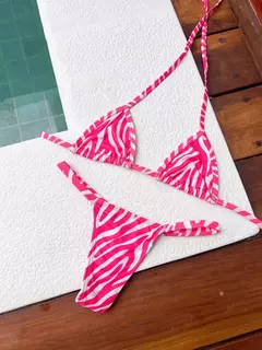 Biquíni fita zebra rosa e branco