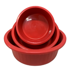 Jogo de Bacia 3 Peças Plastico Redonda Multiuso Vermelho Canelada