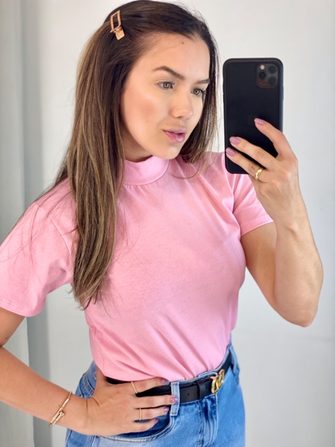 Blusa de gola rosa claro
