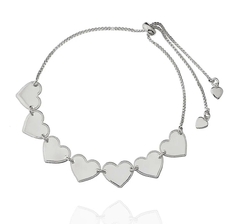 Pulseira ajustável corações (ródio claro) - comprar online