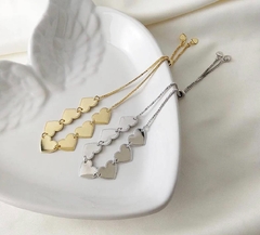 Pulseira ajustável corações (ródio claro)