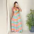Vestido Longo salopete + Top com bojo Estampado Crepe Florença