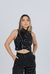 Cropped Gola Alta Malha Alfaiataria Risca Giz - comprar online