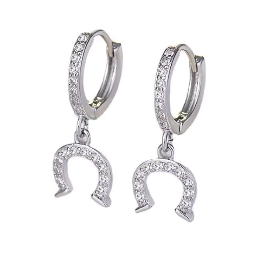 Aretes Huggie Herradura Colgantes Chapa De Oro 14 Kilates | COLOR: PLATEADO