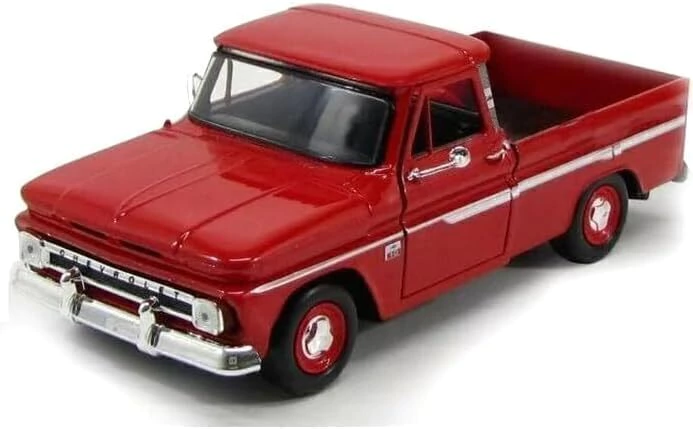 JUGUETE CAMIONETA A ESCALA MOTORMAX 1:24 CHEVY ROJA L BLCA 1966 C10 FLEETSIDE PICKUP