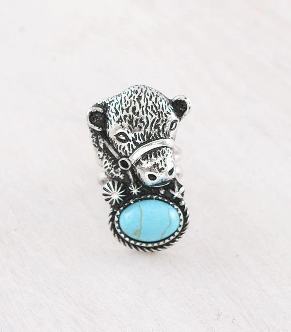Anillo Cabeza Becerro con Piedra Turquesa